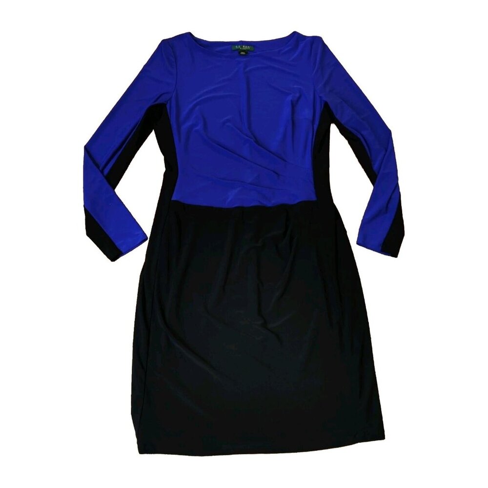 Lauren Ralph Lauren Dress Womens XL Sheath Colorblock Long Sleeve Black Blue